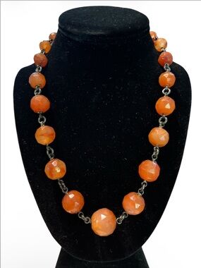 Vintage Carnelian Faceted Agate Station Necklace 19”